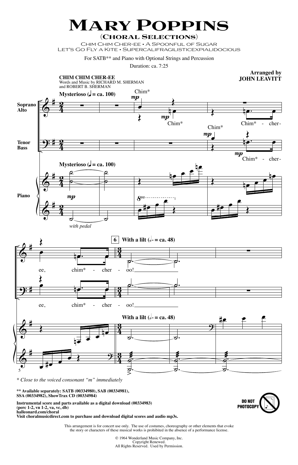 John Leavitt Mary Poppins (Choral Selections) Sheet Music