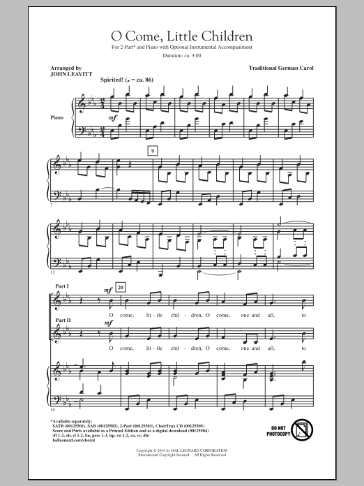 John Leavitt O Come, Little Children Sheet Music