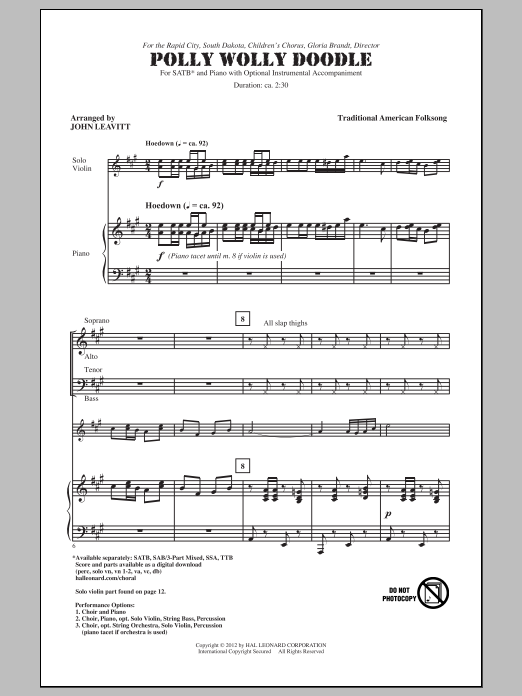 John Leavitt Polly Wolly Doodle Sheet Music