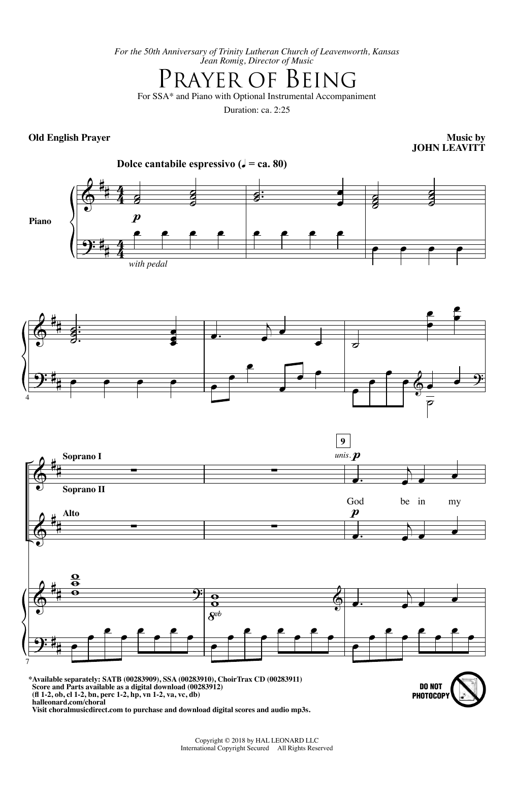 John Leavitt Prayer Of Being Sheet Music
