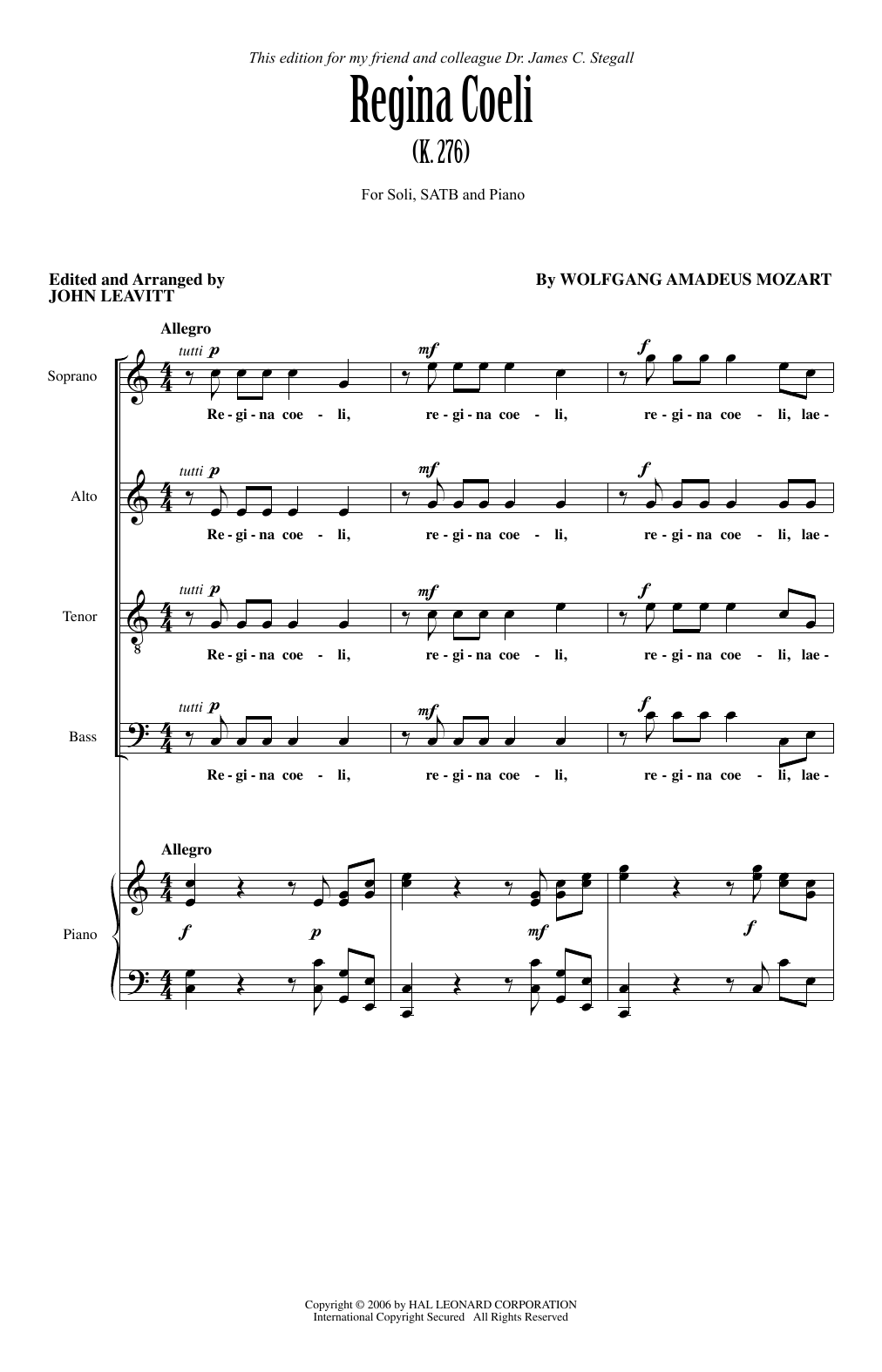 John Leavitt Regina Coeli KV276 Sheet Music
