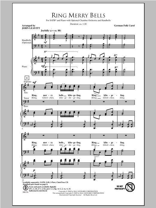 John Leavitt Ring Merry Bells Sheet Music