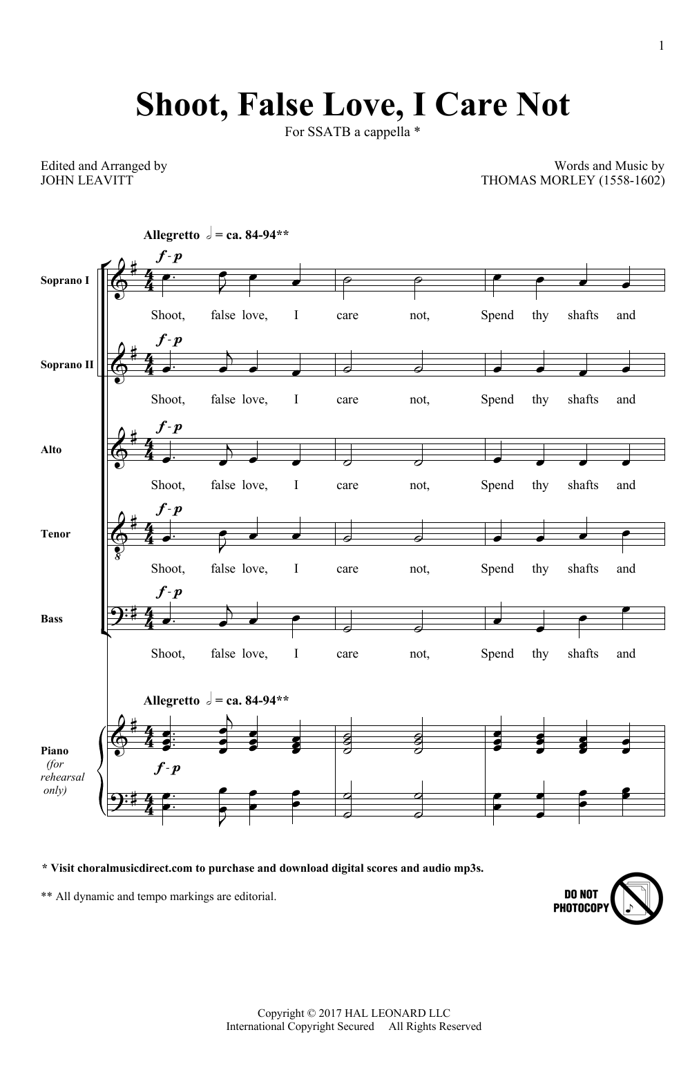 John Leavitt Shoot, False Love, I Care Not Sheet Music