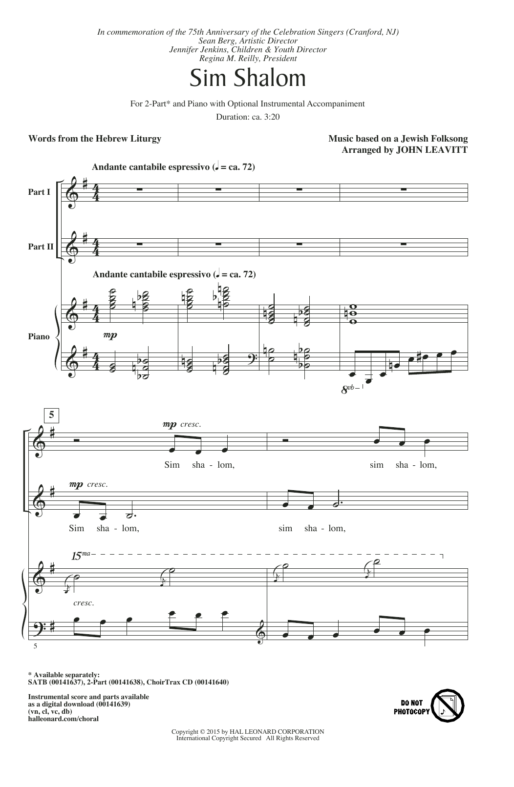 John Leavitt Sim Shalom Sheet Music