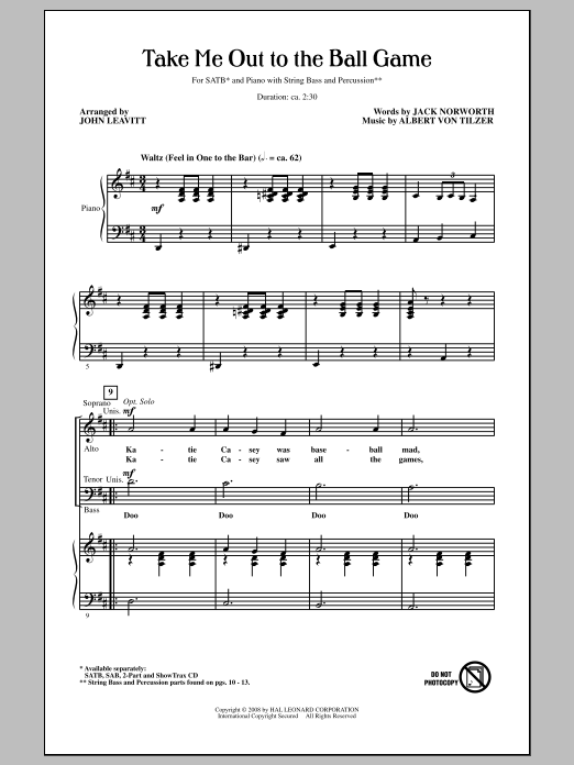 John Leavitt Take Me Out To The Ball Game Sheet Music