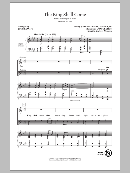 John Leavitt The King Shall Come Sheet Music
