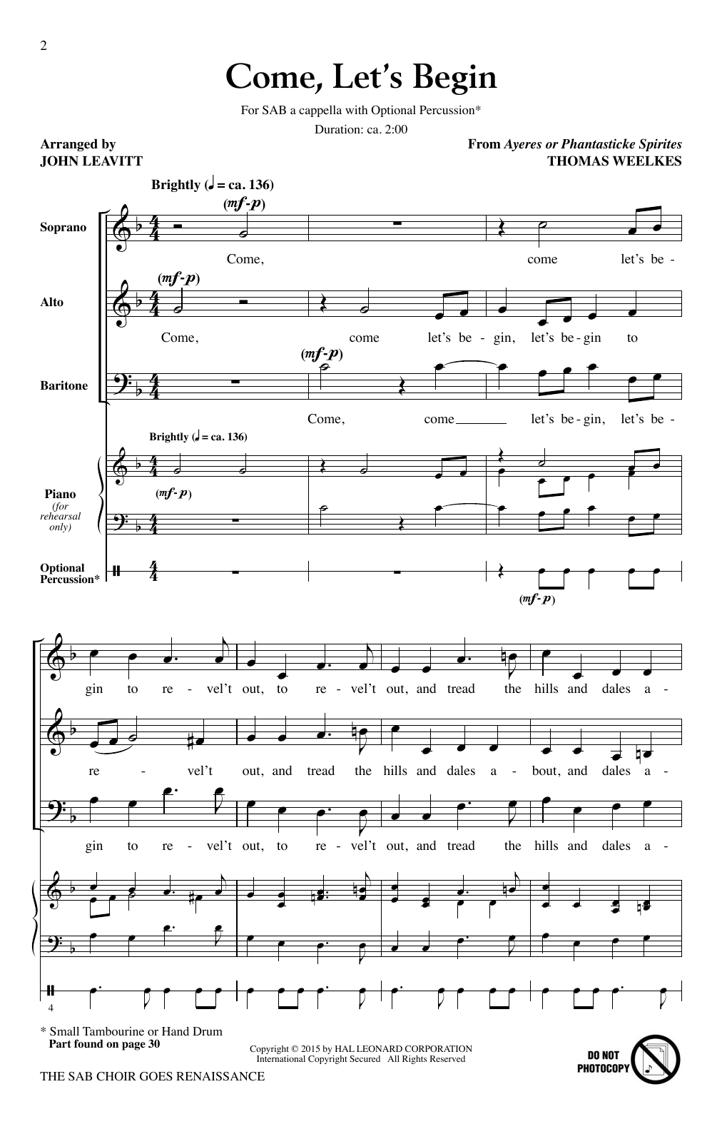 John Leavitt The SAB Choir Goes Renaissance Sheet Music