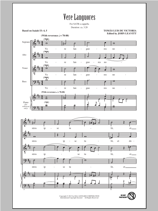 John Leavitt Vere Languores Sheet Music