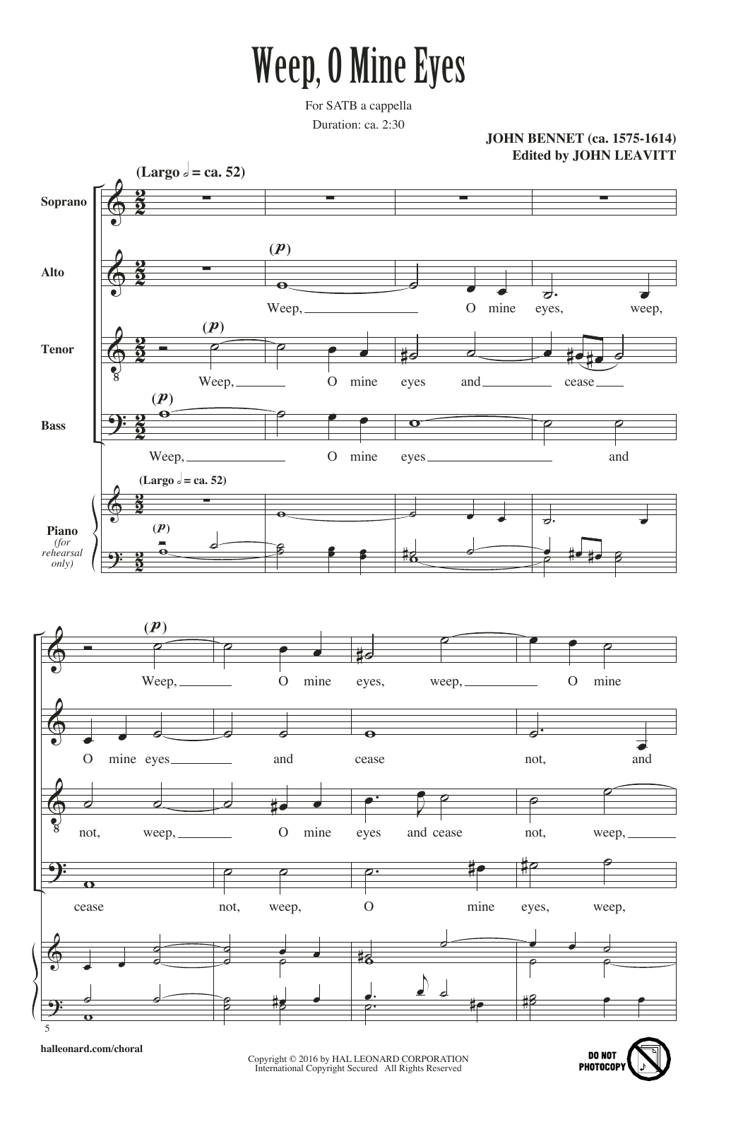 John Leavitt Weep, O Mine Eyes Sheet Music