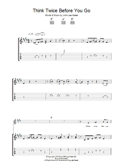 John Lee Hooker Think Twice Before You Go Sheet Music