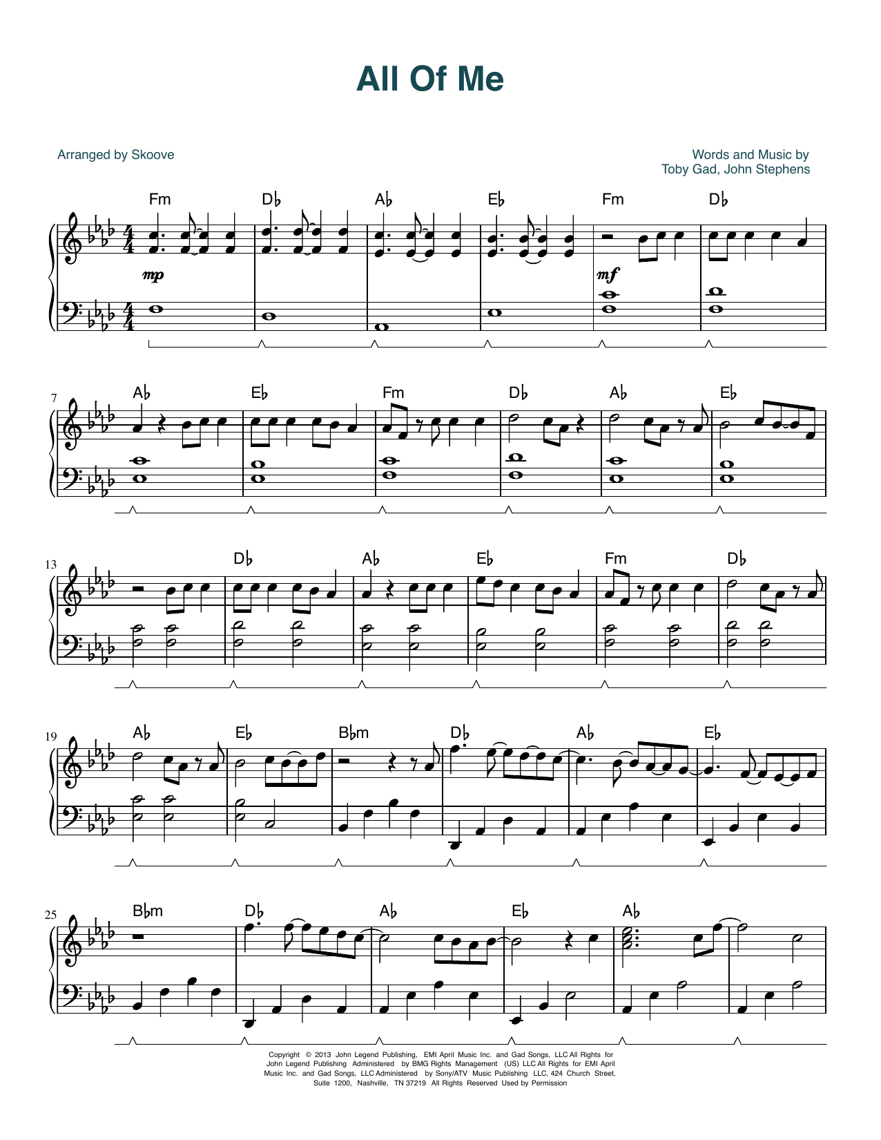 John Legend All Of Me (arr. Skoove) Sheet Music