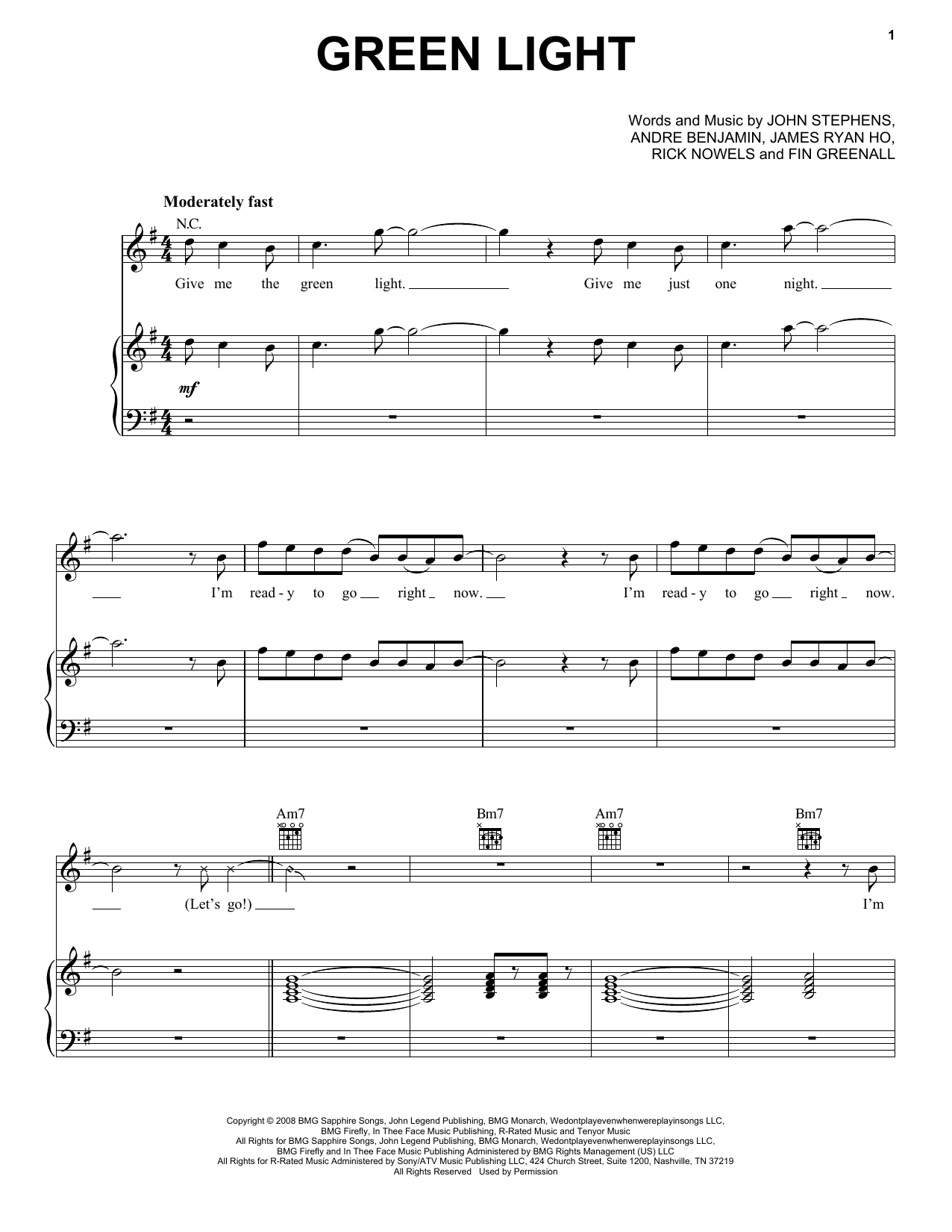 John Legend Green Light Sheet Music