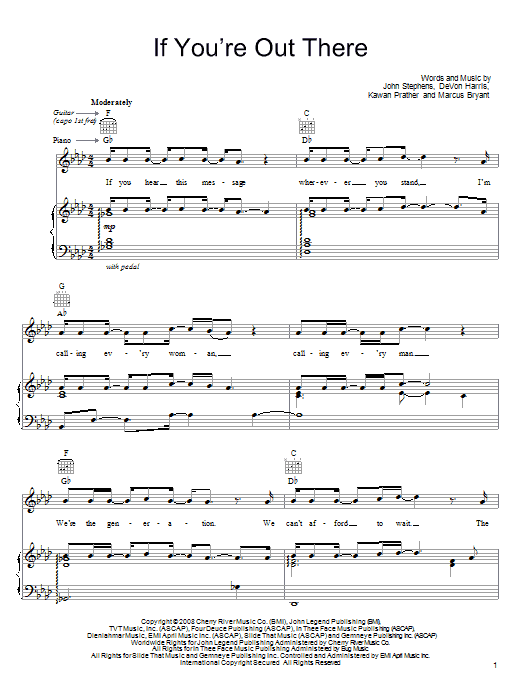 John Legend If You're Out There Sheet Music