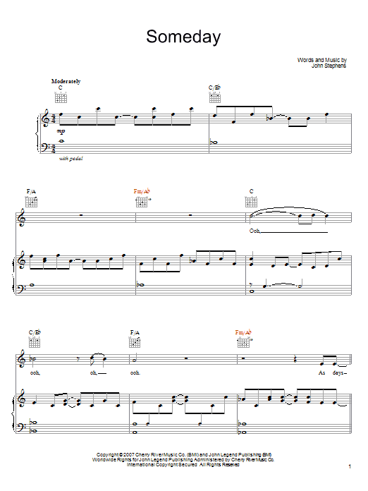 John Legend Someday Sheet Music