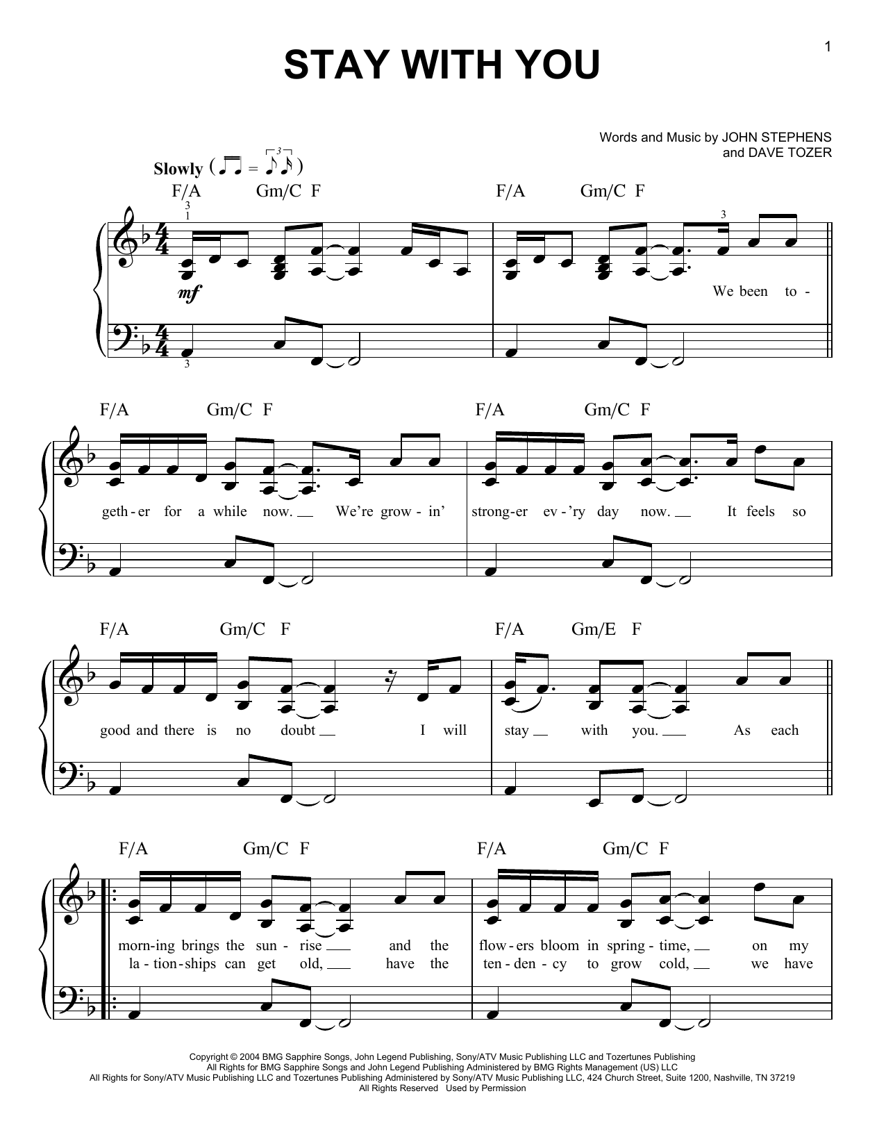 John Legend Stay With You Sheet Music