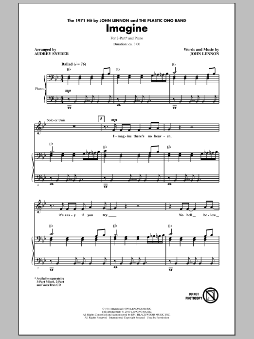 John Lennon Imagine (arr. Audrey Snyder) Sheet Music