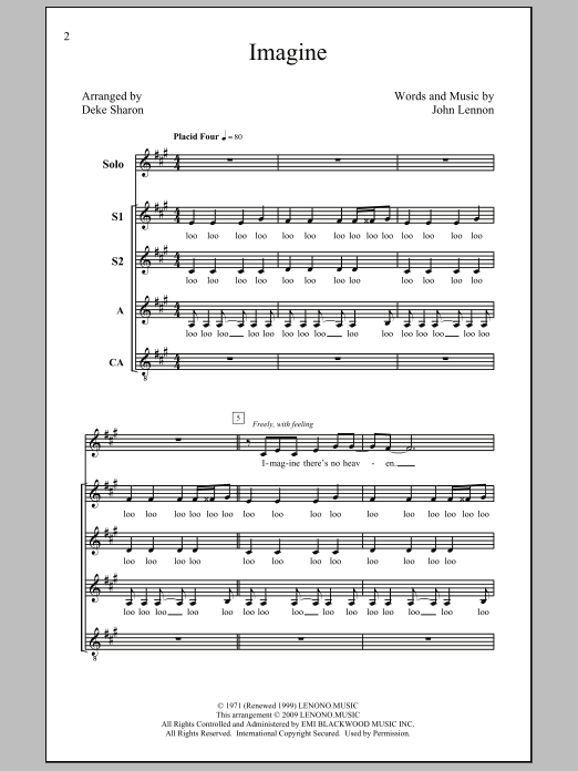 John Lennon Imagine (arr. Deke Sharon) Sheet Music