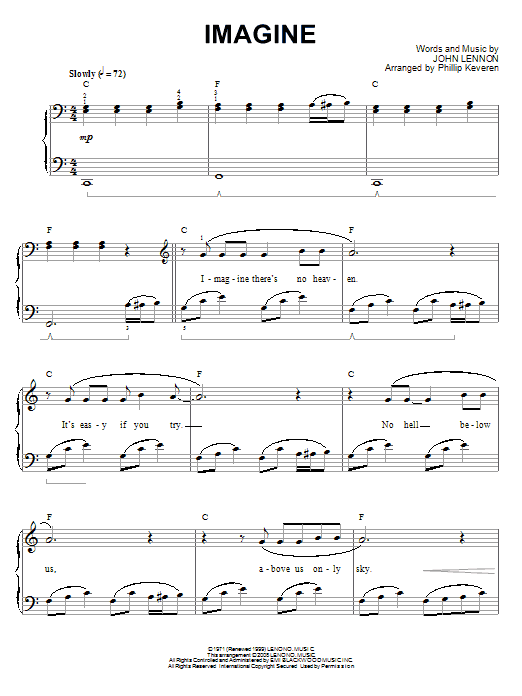 John Lennon Imagine (arr. Phillip Keveren) Sheet Music