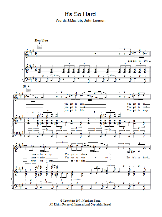 John Lennon It's So Hard Sheet Music