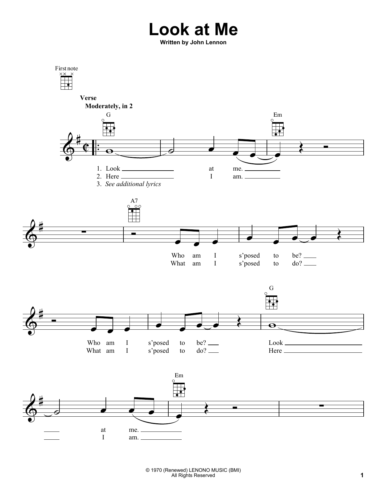 John Lennon Look At Me Sheet Music