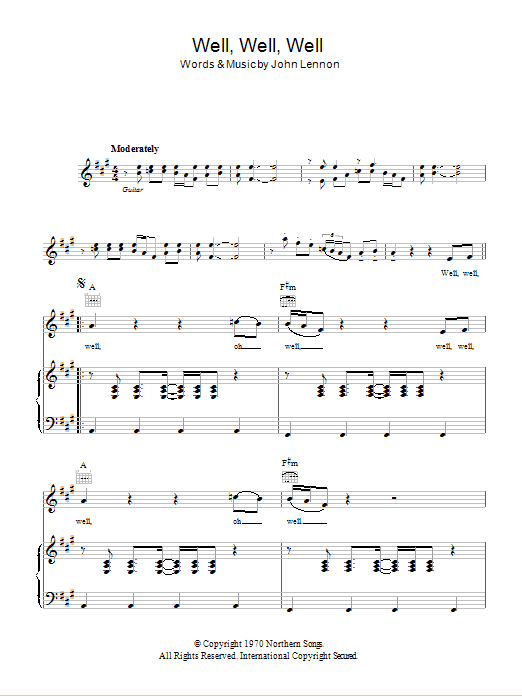 John Lennon Well, Well, Well Sheet Music