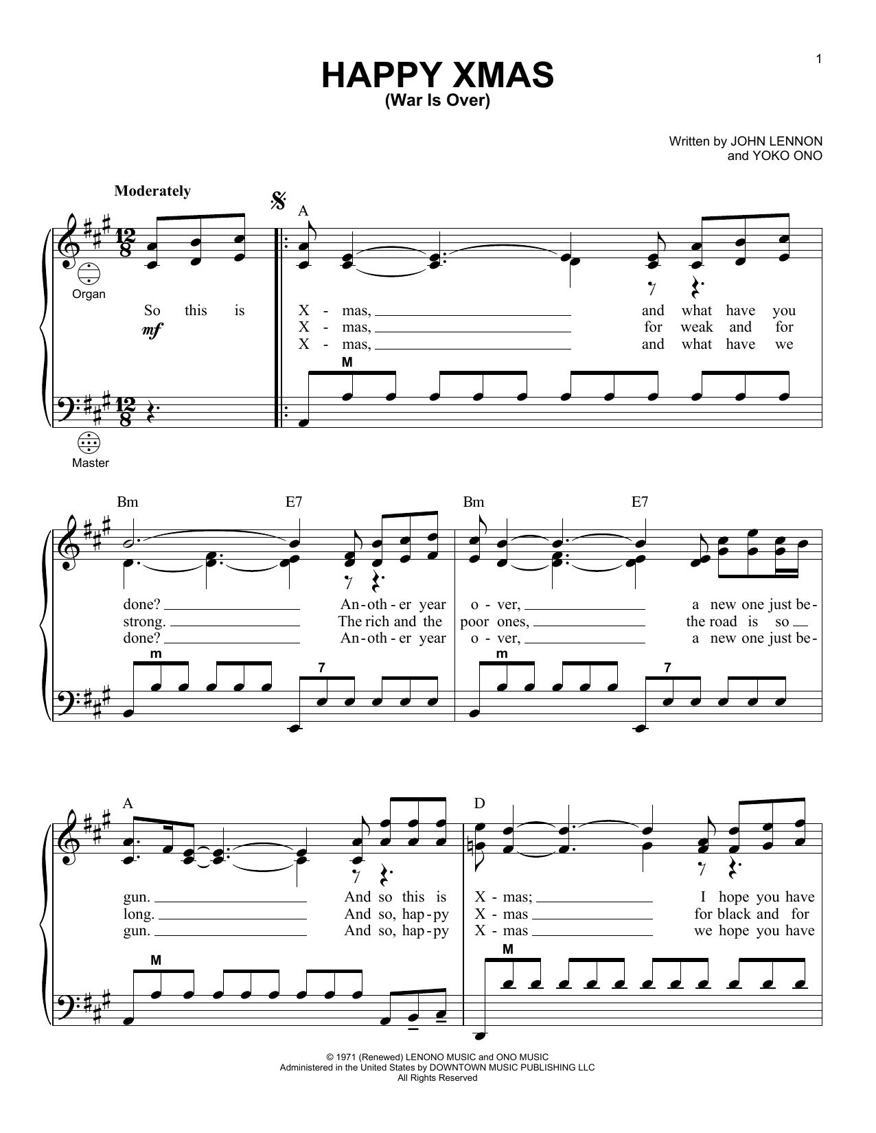 John Lennon & Yoko Ono Happy Xmas (War Is Over) Sheet Music