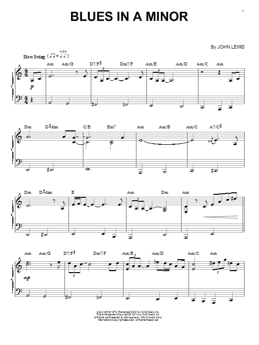 John Lewis Blues In A Minor Sheet Music