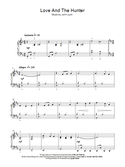 John Lunn Love And The Hunter Sheet Music
