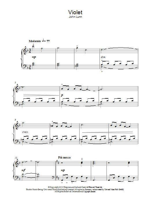 John Lunn Violet Sheet Music