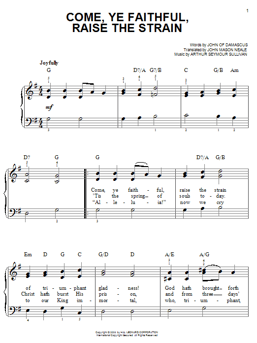 John Mason Neale Come, Ye Faithful, Raise The Strain Sheet Music