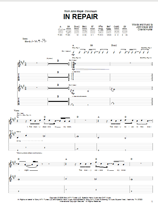 John Mayer In Repair Sheet Music