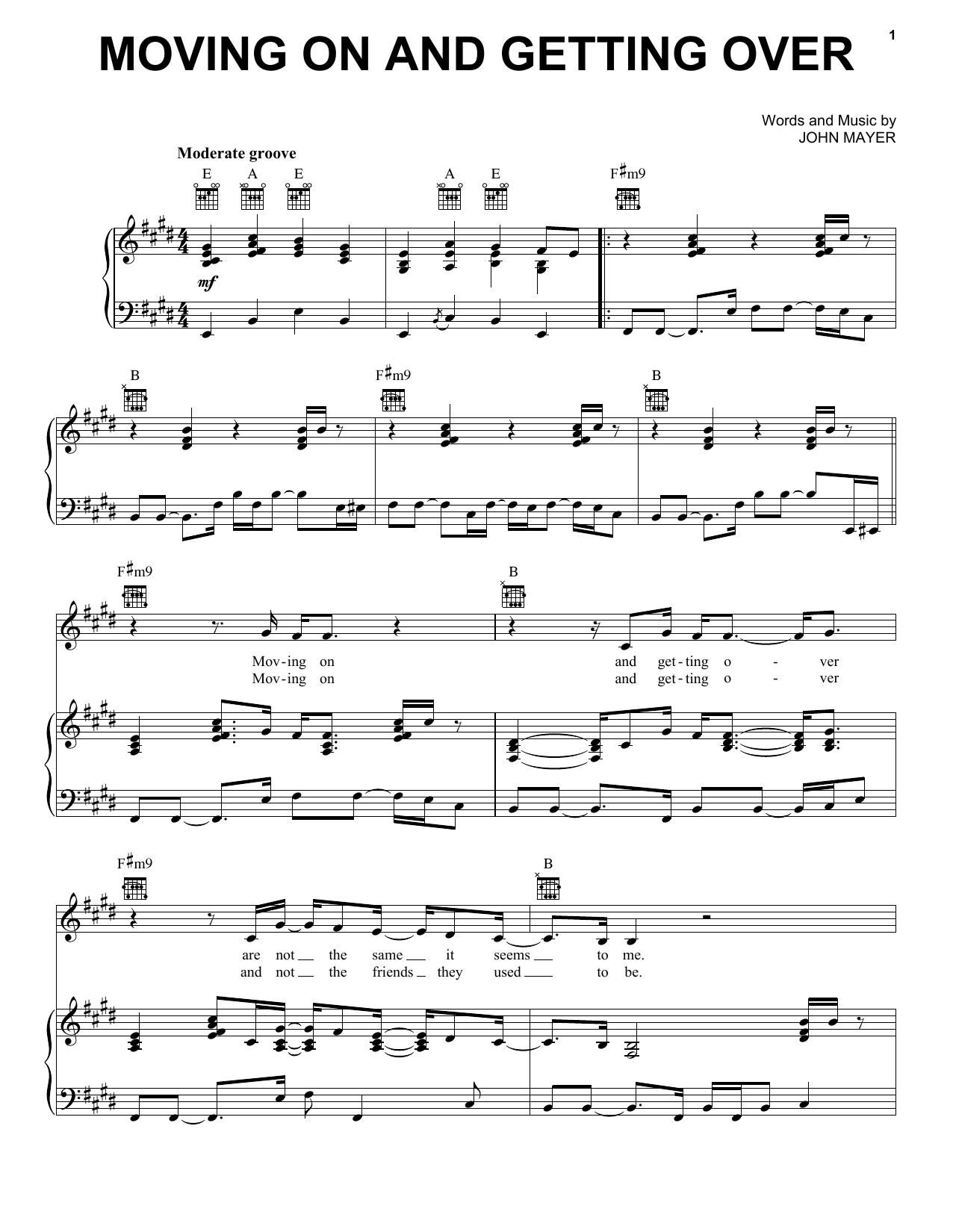 John Mayer Moving On And Getting Over Sheet Music