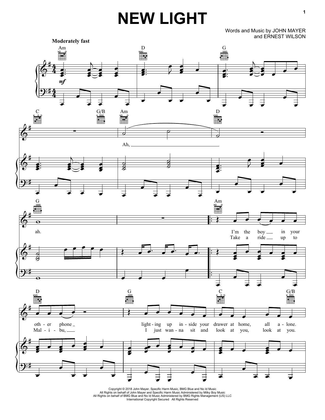 John Mayer New Light Sheet Music