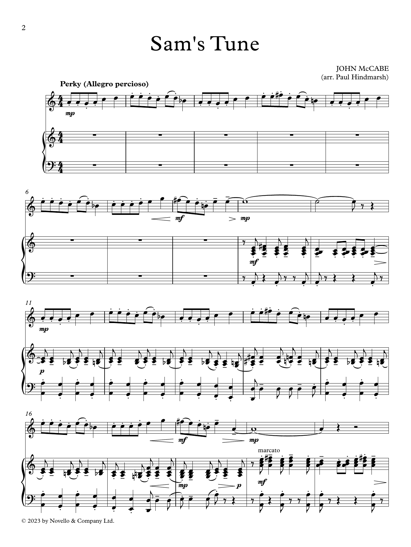 John McCabe Sam's Tune (arr. Paul Hindmarsh) Sheet Music
