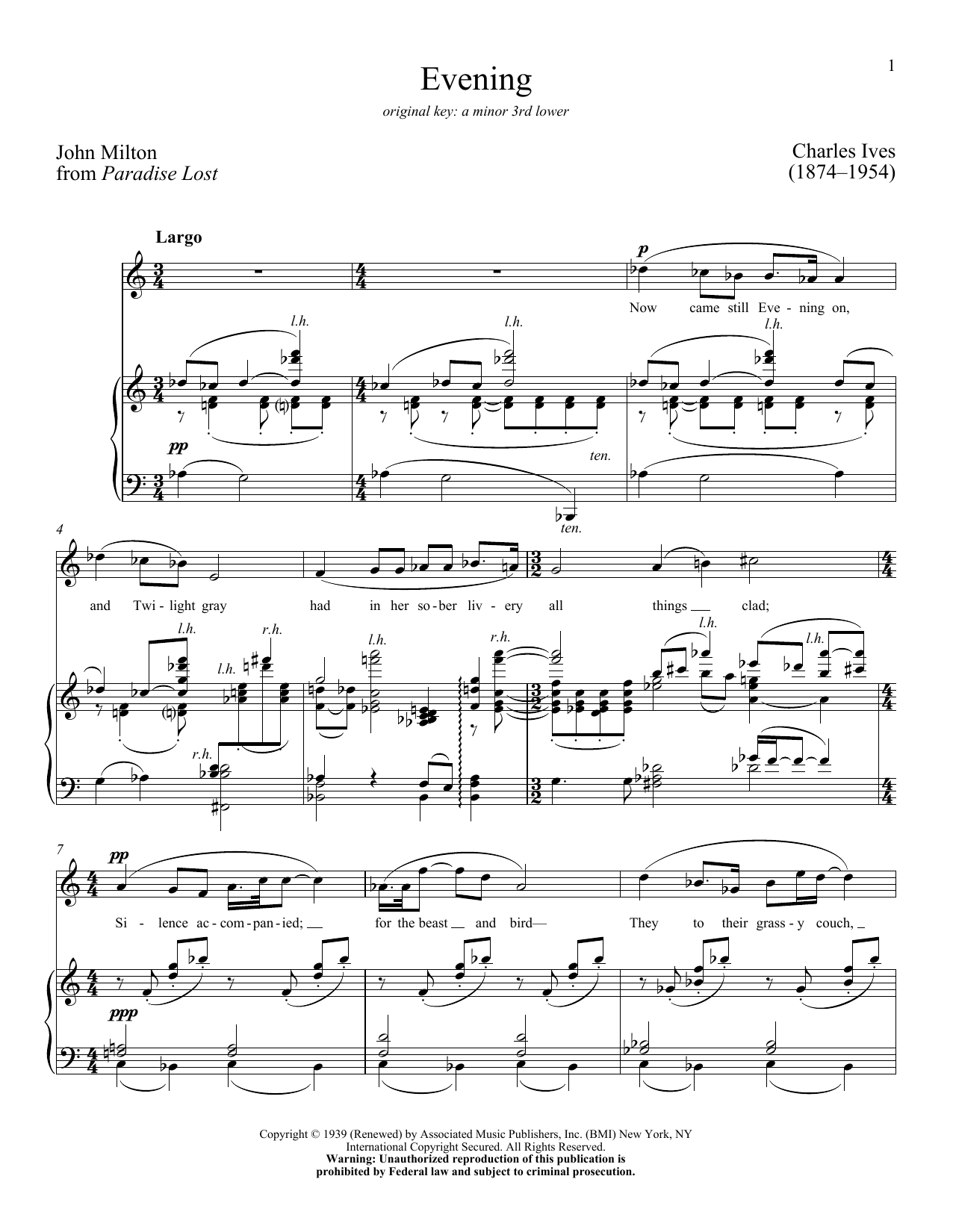 John Milton Evening Sheet Music