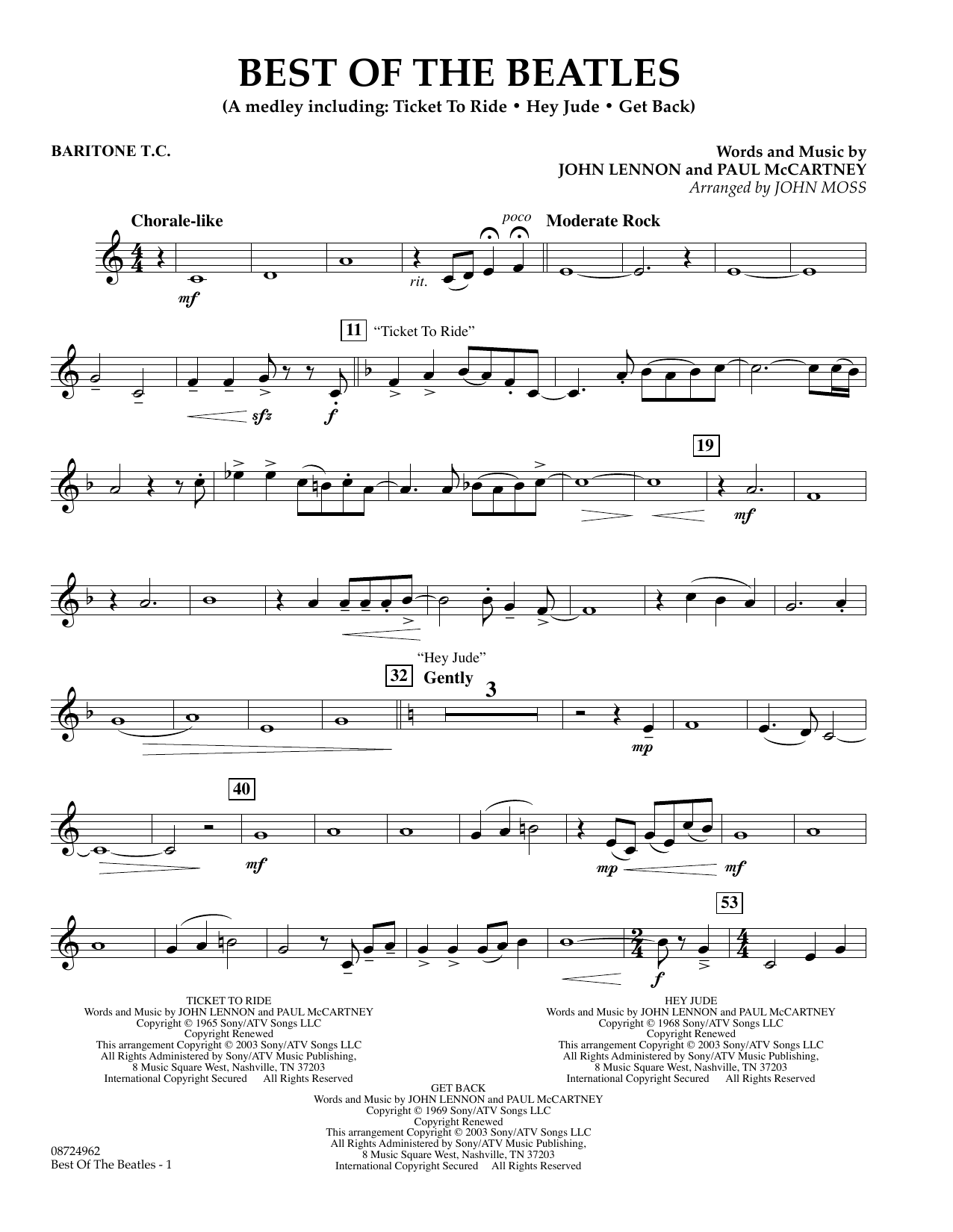 John Moss Best of the Beatles - Baritone T.C. Sheet Music