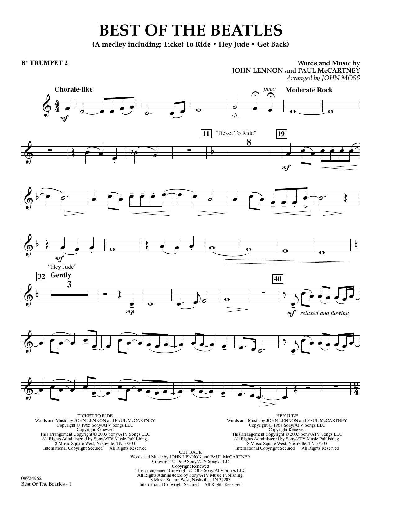 John Moss Best of the Beatles - Bb Trumpet 2 Sheet Music