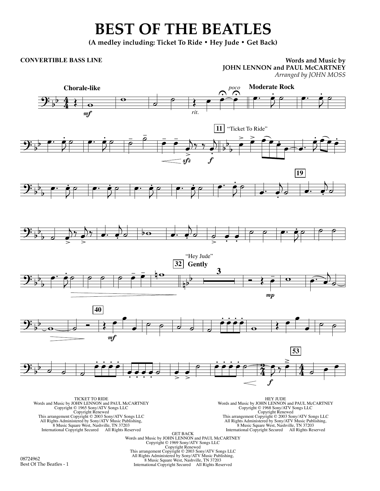 John Moss Best of the Beatles - Convertible Bass Line Sheet Music