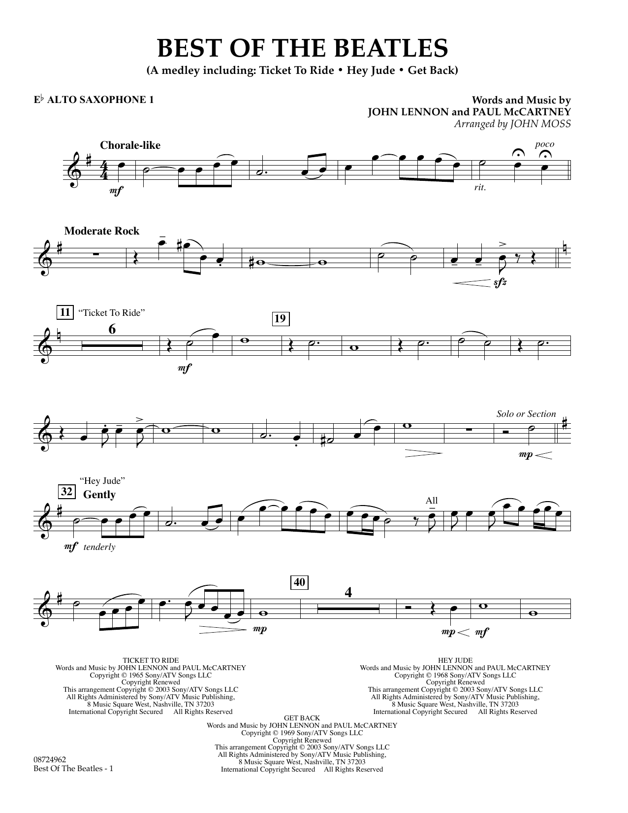John Moss Best of the Beatles - Eb Alto Saxophone 1 Sheet Music