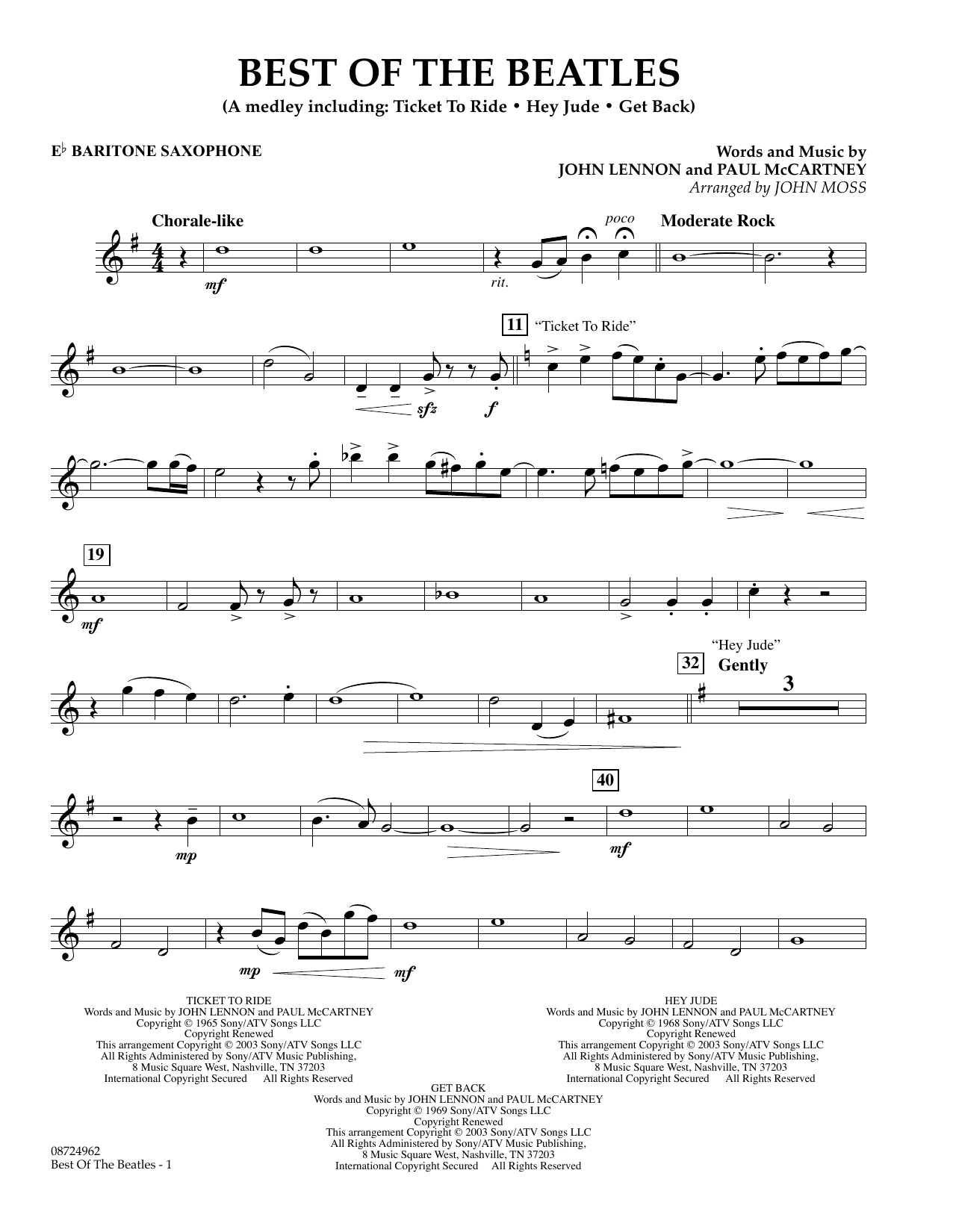 John Moss Best of the Beatles - Eb Baritone Saxophone Sheet Music