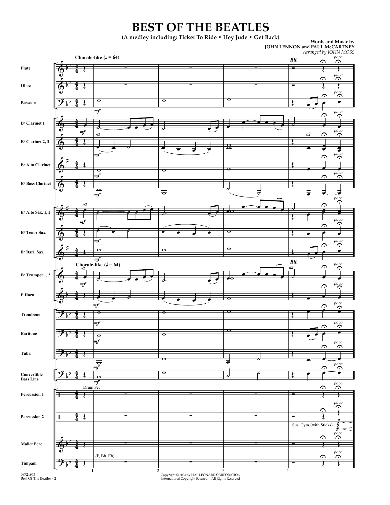 John Moss Best of the Beatles - Full Score Sheet Music