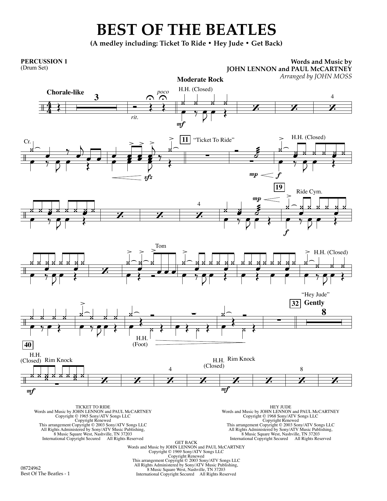 John Moss Best of the Beatles - Percussion 1 Sheet Music