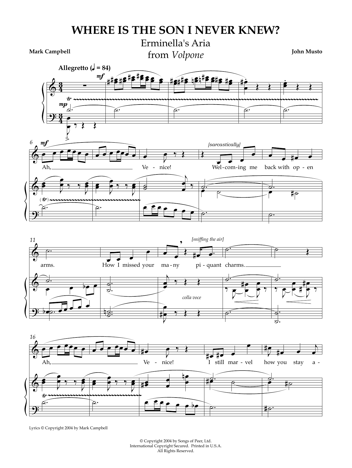 John Musto Where Is the Son I Never Knew? Sheet Music
