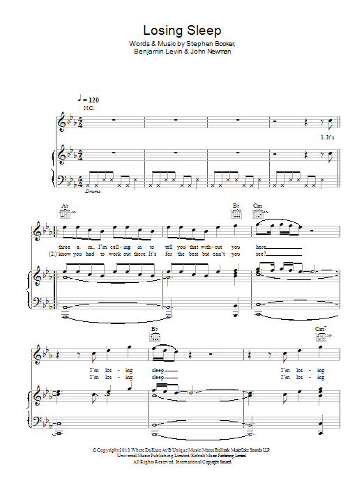 John Newman Losing Sleep Sheet Music