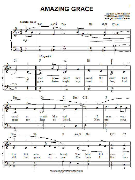 John Newton Amazing Grace (arr. Phillip Keveren) Sheet Music