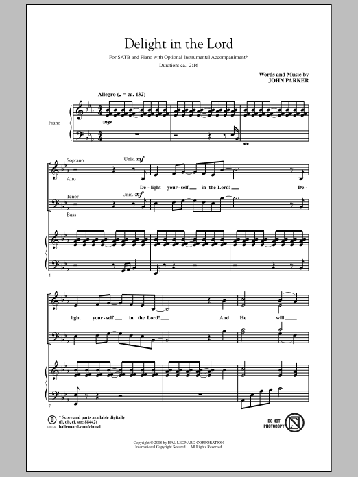 John Parker Delight In The Lord Sheet Music
