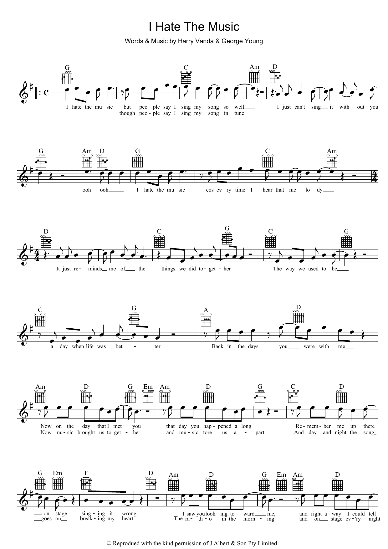 John Paul Young I Hate The Music Sheet Music
