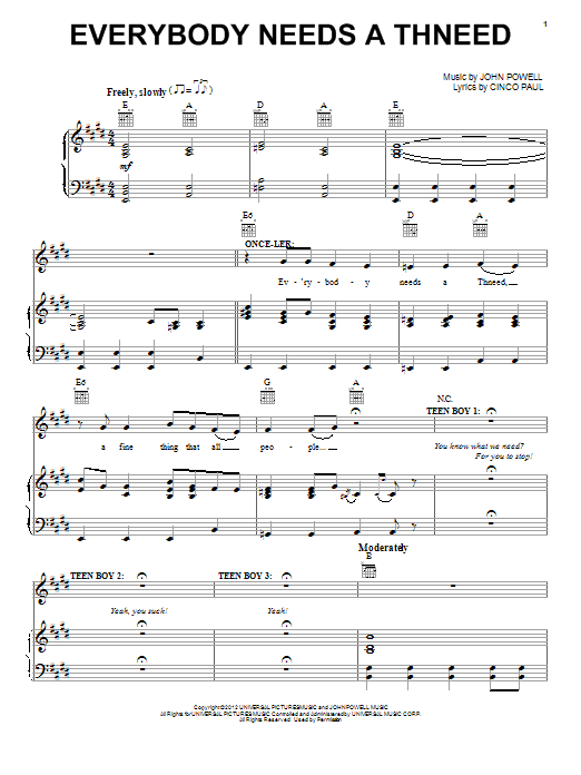John Powell Everybody Needs A Thneed Sheet Music