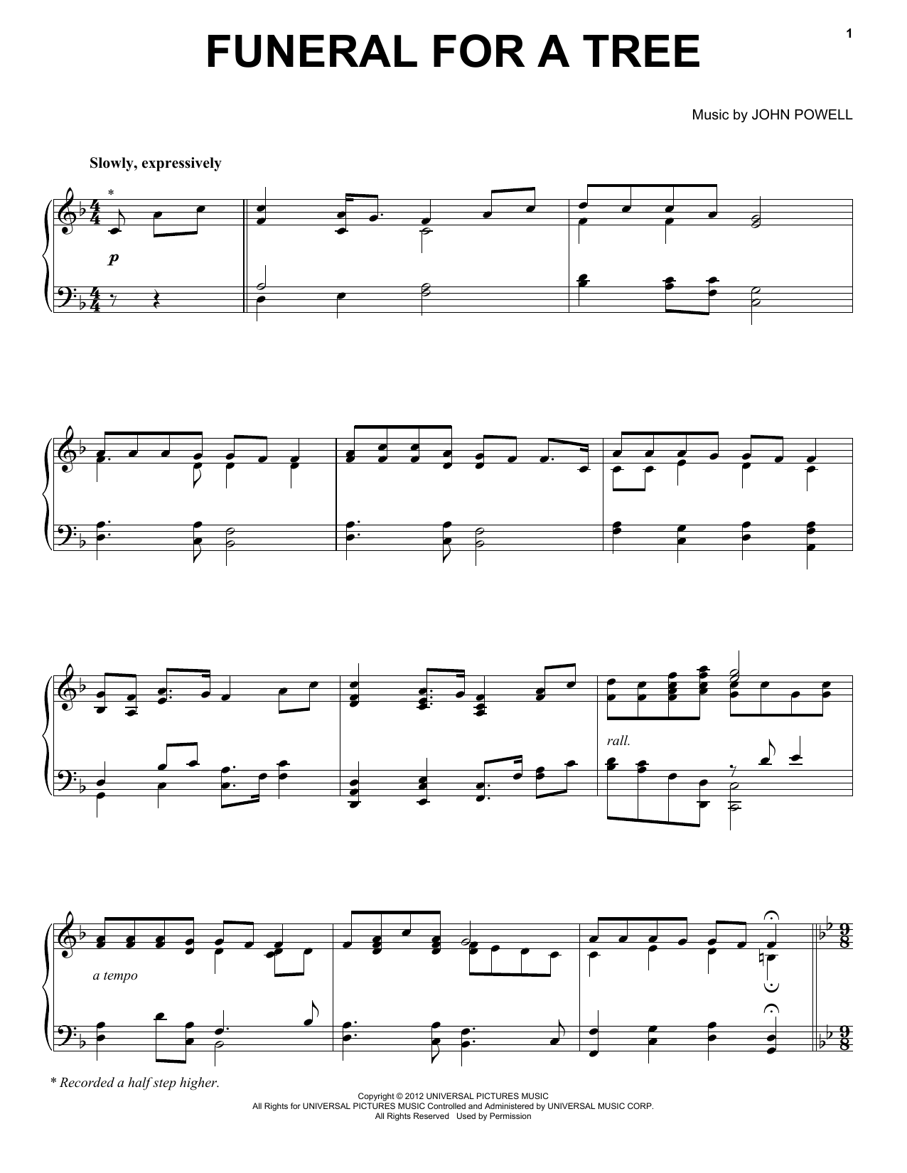 John Powell Funeral For A Tree Sheet Music