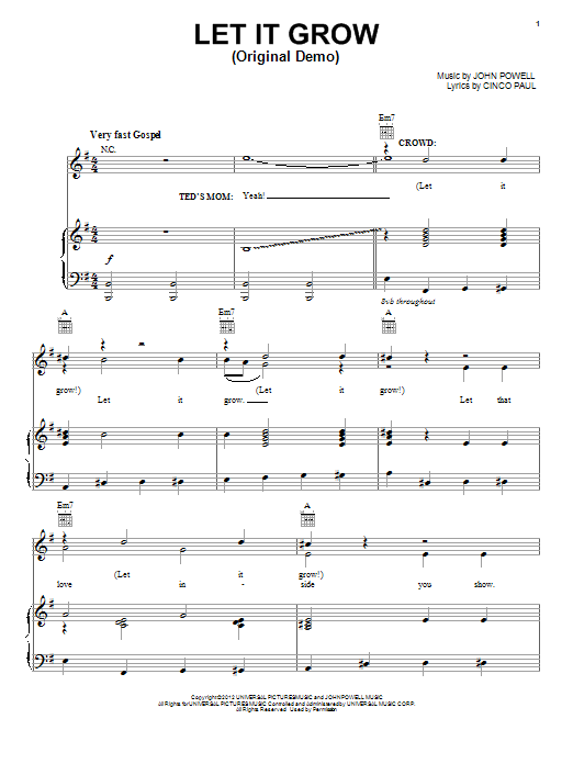 John Powell Let It Grow (Original Demo) Sheet Music
